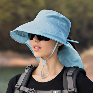 Wide Brim Ponytail Summer Hat With Ear Neck Protection Flap