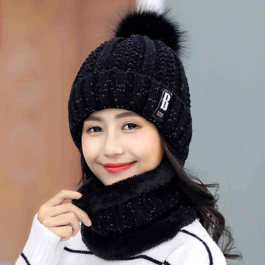 2-Piece Knitted Beanie Hat and Neck Scarf Set