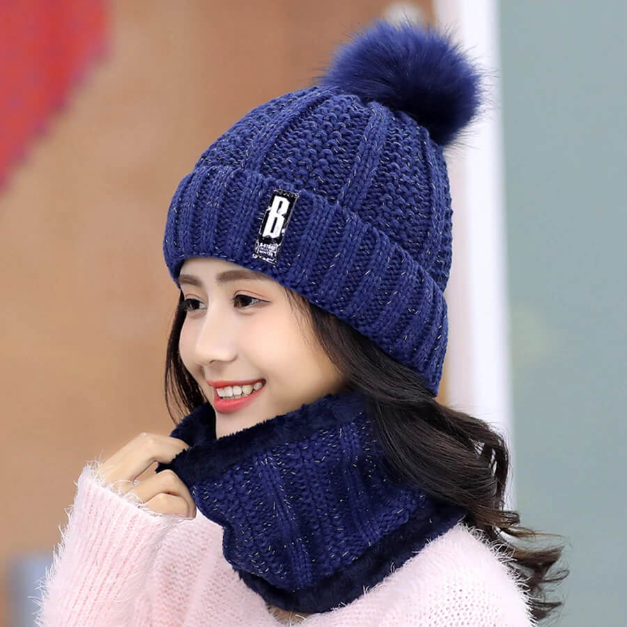 2-Piece Knitted Beanie Hat and Neck Scarf Set
