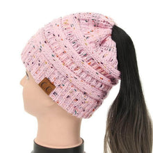 Load image into Gallery viewer, Soft Knit Ponytail Confetti Beanie
