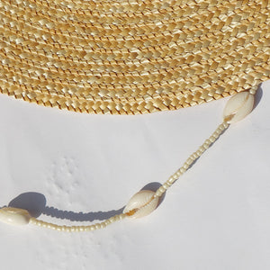 Women Summer Solid Straw Hat with Seashell Beads Strap