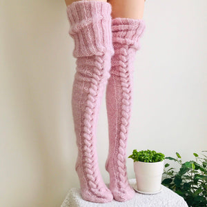 French Cable Knit Over The Knee Socks