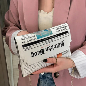 Trendy Newspaper Style Chain Purse Fashion Shoulder Bag